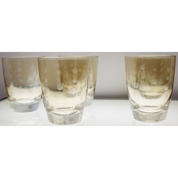 5 Lowball Amber gold Lusterware Etch Circle Glasses Drinking Polka Dot Drinkware - Picture 2 of 5